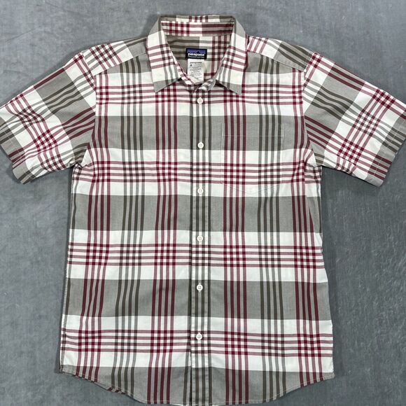 Patagonia Mens Small Beige Brown Plaid‎ Button Down Shirt - Picture 1 of 6